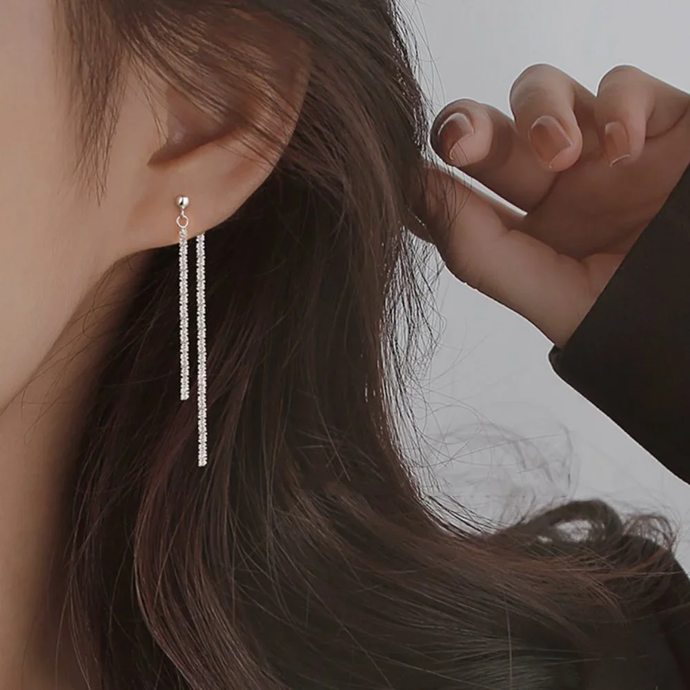 #NEW 925 Sterling Silver Shiny Chain Drop Earrings A